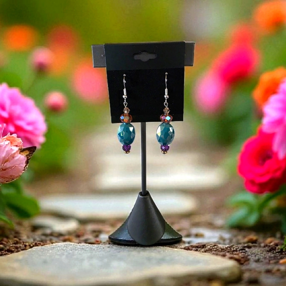 Chic Teal and Gold Beaded Earrings